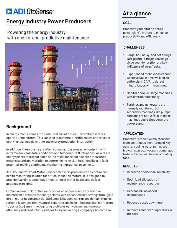 Imagen de portada del caso de uso de los productores de energía de la industria energética ADI OtoSense  PDF
