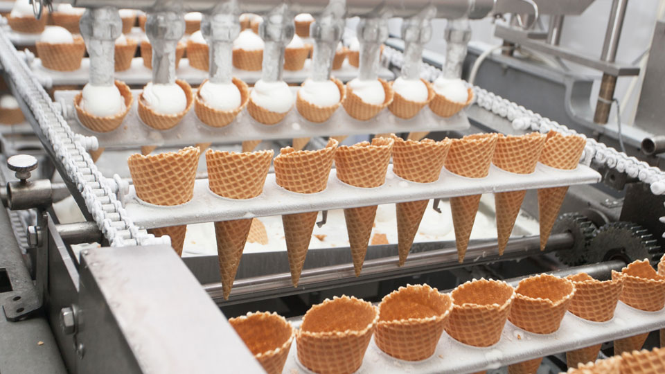 Photo of ice cream cones being manufactured